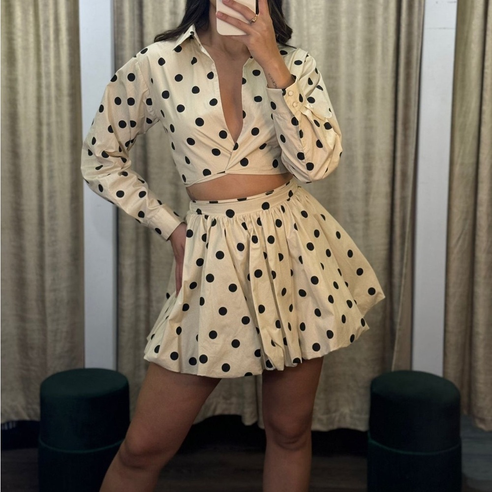 KLESIS Polkadot cropped wrap shirt and balloon skirt NWT